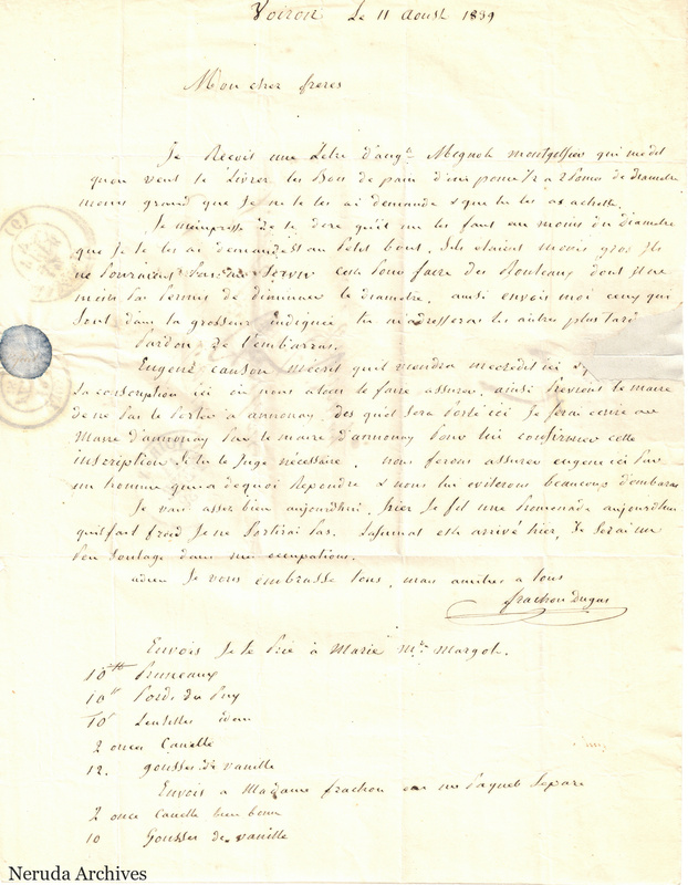 NRA-L-000506 image 2 showing a handwritten French letter with its closing and appended manuscript list.