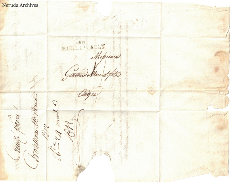 NRA-L-000431 image 1 showing the folded manuscript address panel on cream paper, with the written delivery address, postal markings and closure evidence.