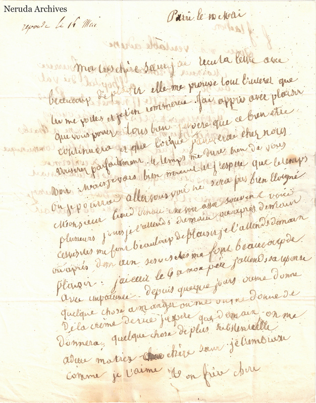 NRA-L-000475 image 2 showing the first densely written page of a French family letter on cream paper with a Paris dateline and visible fold lines.