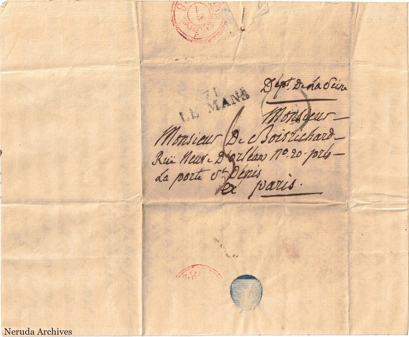 NRA-L-000677 image 1 showing a folded address side to Paris with red and blue postal marks.