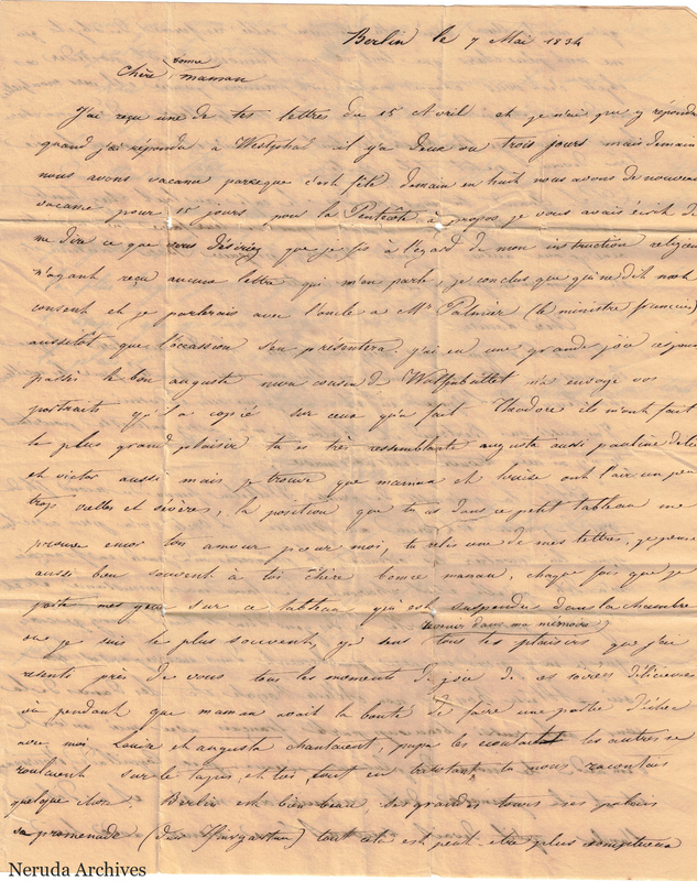 NRA-L-000060 image 2 showing the opening page of a French letter dated at Berlin on 7 May 1834 and addressed to the writer's grandmother.