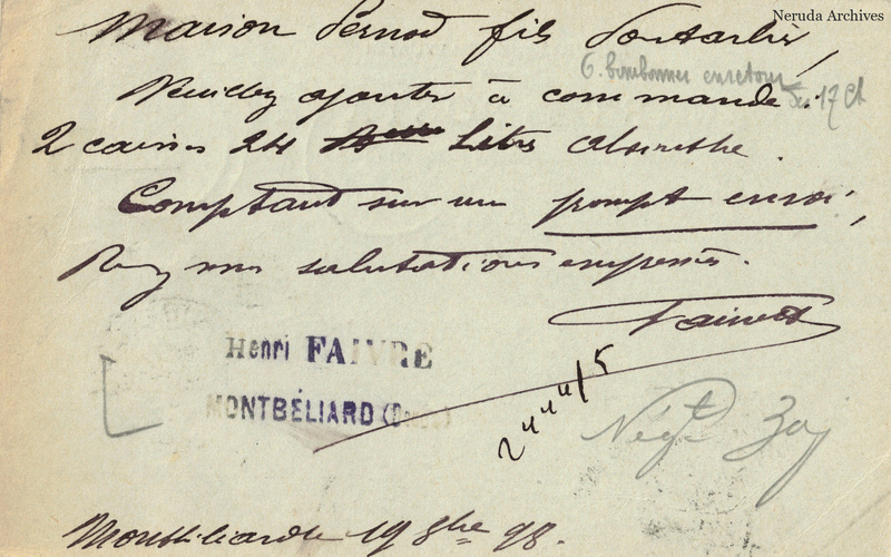 NRA-L-000373 image 2 showing the complete handwritten or printed postcard message, with contemporary annotations and the sender's signature or business mark.