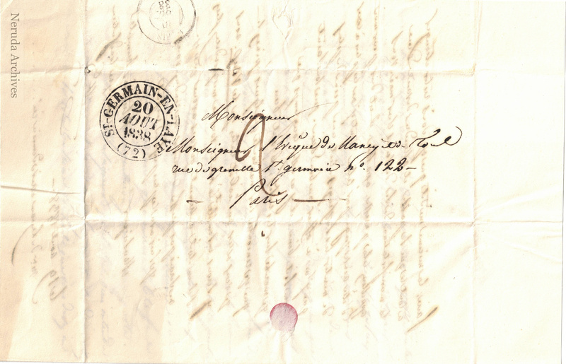NRA-L-000034 image 1 showing address to the Bishop of Nancy and Toul in Paris, with Saint-Germain-en-Laye postal evidence.