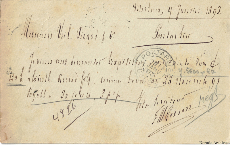 NRA-L-000307 image 2 showing the complete handwritten or printed postcard message, with contemporary annotations and the sender's signature or business mark.