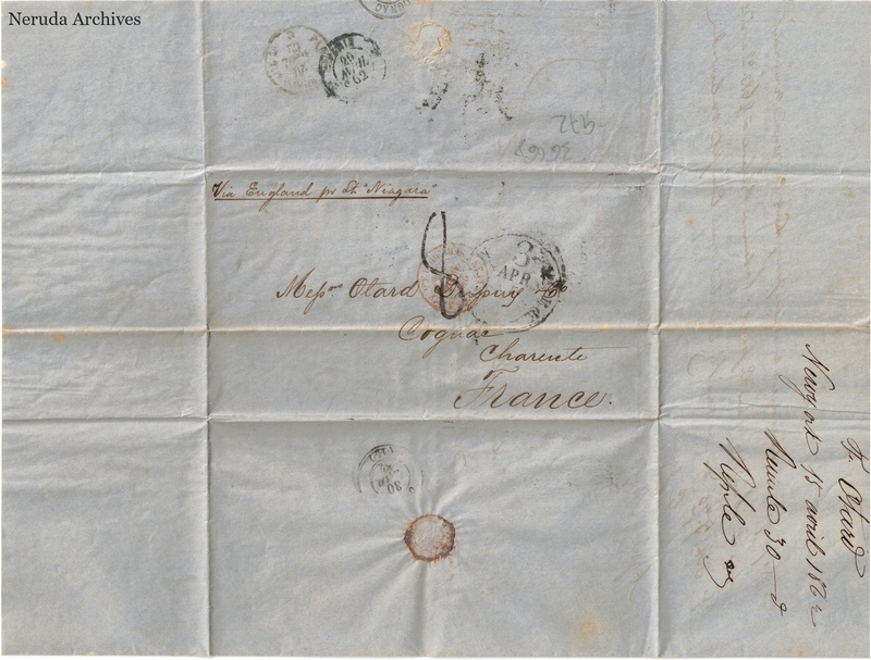 NRA-L-000457 image 1 showing the address panel to Otard Dupuy & Co in Cognac with postal evidence.