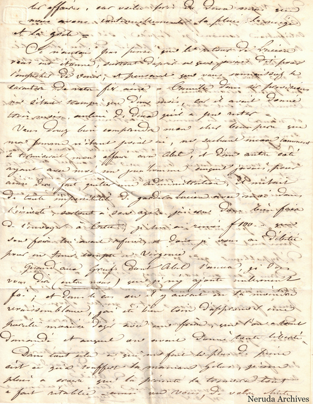 NRA-L-000588 image 7 showing the third page of the enclosed letter with personal, administrative and financial passages in continuous handwriting.