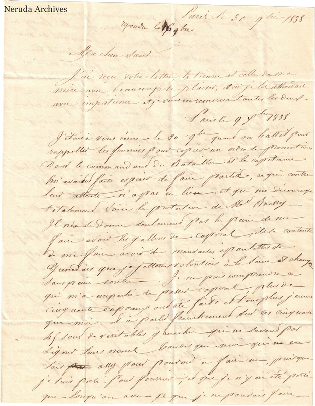 NRA-L-000601 image 2 showing a handwritten French letter page with manuscript dateline and text, visible fold lines and complete physical paper edges.