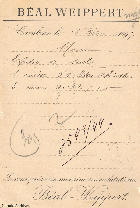 NRA-L-000273 image 2 showing the handwritten message from Béal-Weippert to Veil-Picard & Cie, Maison Pernod Fils, with contemporary annotations and the sender's signature or business mark.