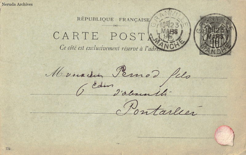 NRA-L-000356 image 1 showing the complete address side of the postcard, with the recipient address, postage, postmarks and contemporary business or filing marks.