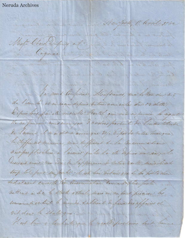 NRA-L-000415 image 2 showing the first page of a handwritten French commercial letter dated in New York.