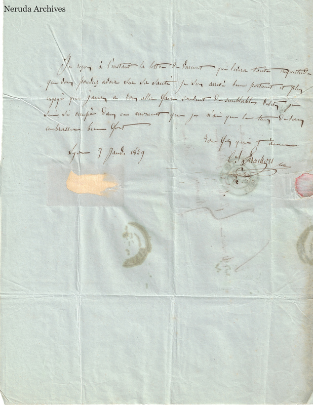 NRA-L-000554 image 2 showing a handwritten French letter with dateline, manuscript text, closing, signature, folds and paper edges.