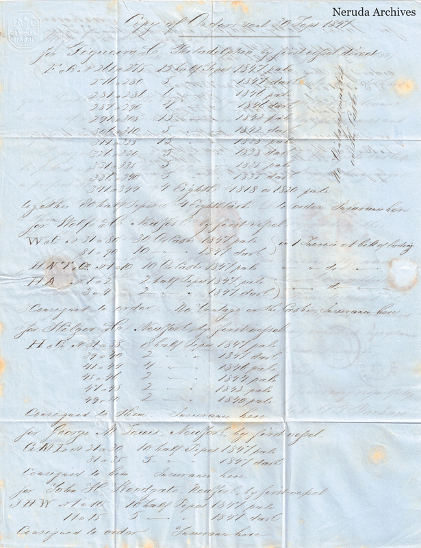 NRA-L-000413 image 2 showing the first page of a handwritten English account letter with shipping figures and consignments.