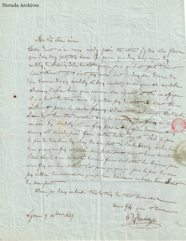 NRA-L-000545 image 2 showing a handwritten French letter with dateline, manuscript text, closing, signature, folds and paper edges.