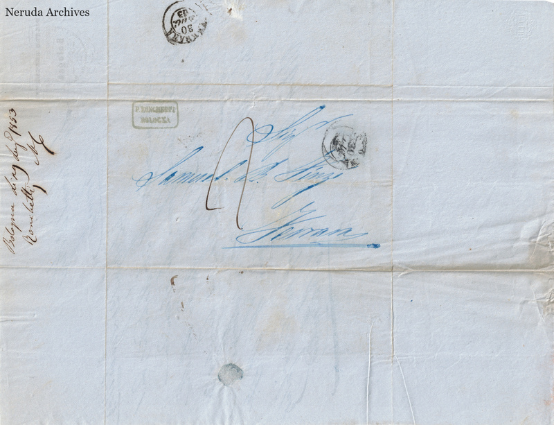 NRA-L-000760 image 1 showing the address to Samuel B° Finzi at Ferrara, postal marks and filing notes.