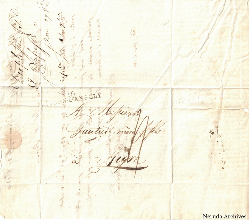 NRA-L-000432 image 1 showing the folded manuscript address panel on cream paper, with the written delivery address, postal markings and closure evidence.