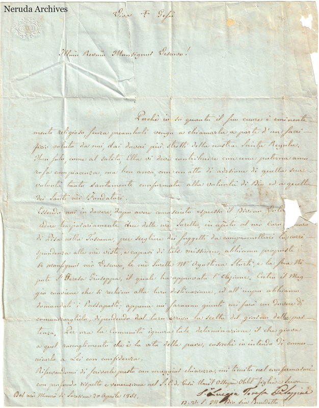 NRA-L-000631 image 2 showing a handwritten Italian letter with manuscript dateline, full text, closing, signature, folds and complete surviving paper edges.