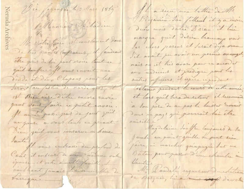 NRA-L-000039 image 2 showing unfolded interior showing the family letter from Vic-Fezensac dated 3 March 1859.