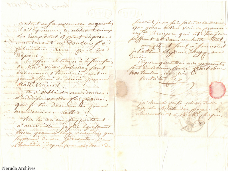 NRA-L-000532 image 2 showing a handwritten French letter continuation with closing, signature, later notes, folds and paper edges.