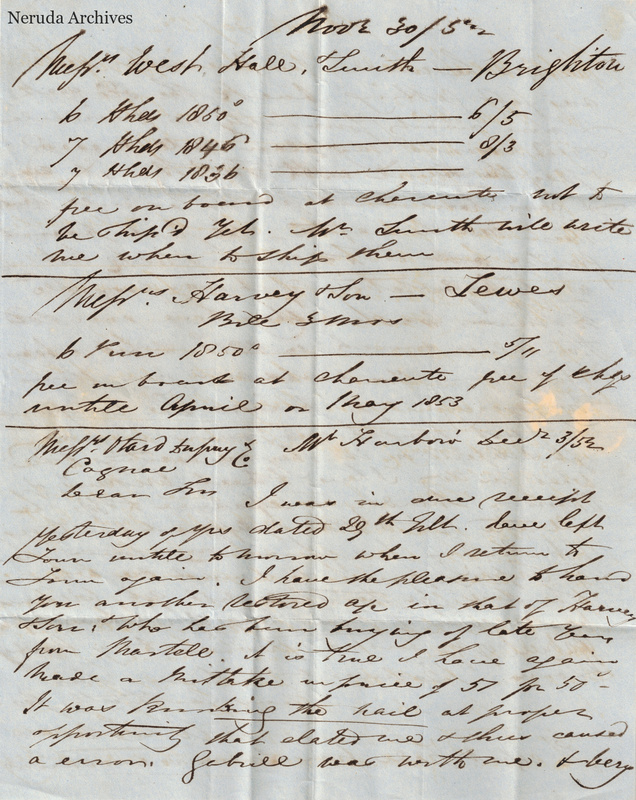 NRA-L-000417 image 2 showing the first page of a handwritten English commercial letter with accounts, firm names and dated entries.