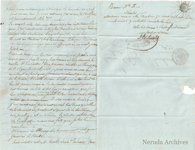 NRA-L-000017 image 1 showing the address panel and postal marks for E. Delavialle's letter to Edouard Blanchard in La Flèche.