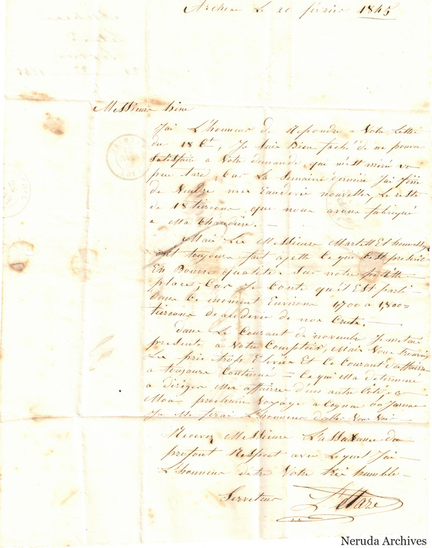 NRA-L-000394 image 2 showing a handwritten French commercial letter with a dated heading, account details and a closing signature.