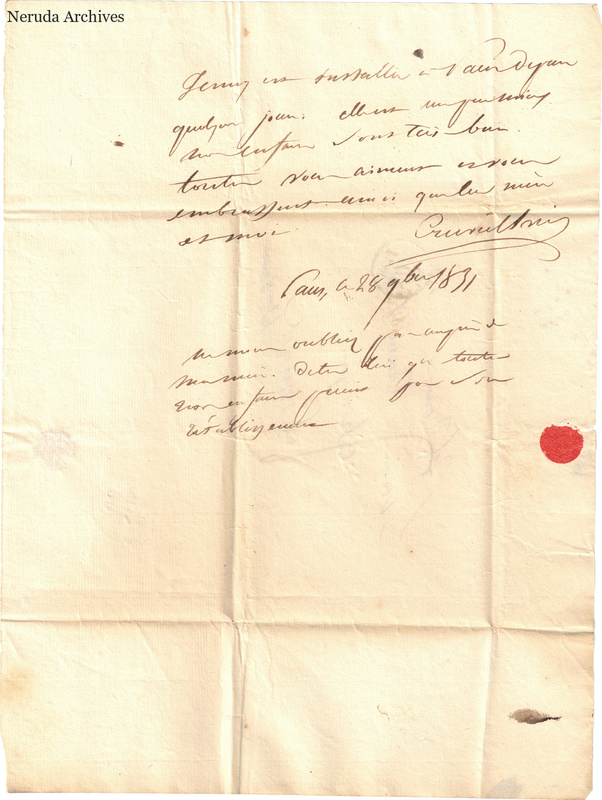 NRA-L-000045 image 2 showing a French manuscript letter dated Paris, 28 November 1831, with a red seal and folded paper.