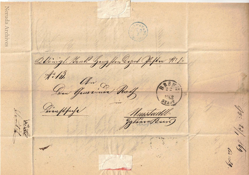 Address side of NRA-L-000001, addressed to the Municipal Council in Neustadtl.