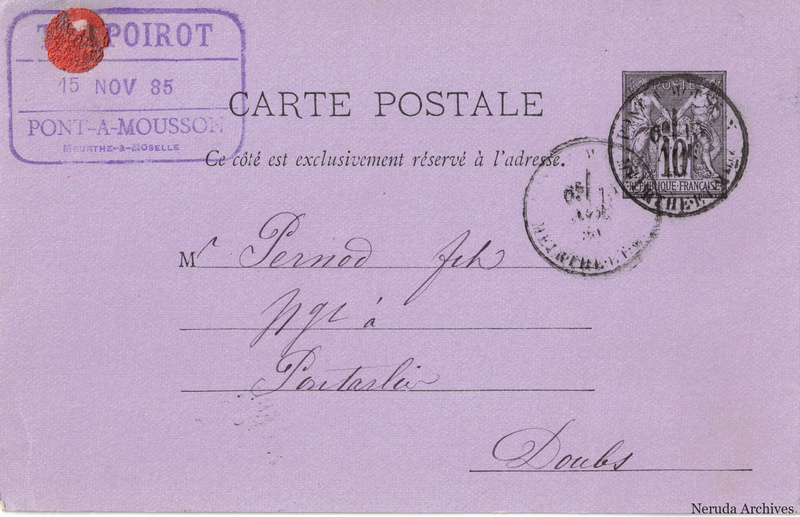 NRA-L-000362 image 1 showing the complete address side of the postcard, with the recipient address, postage, postmarks and contemporary business or filing marks.