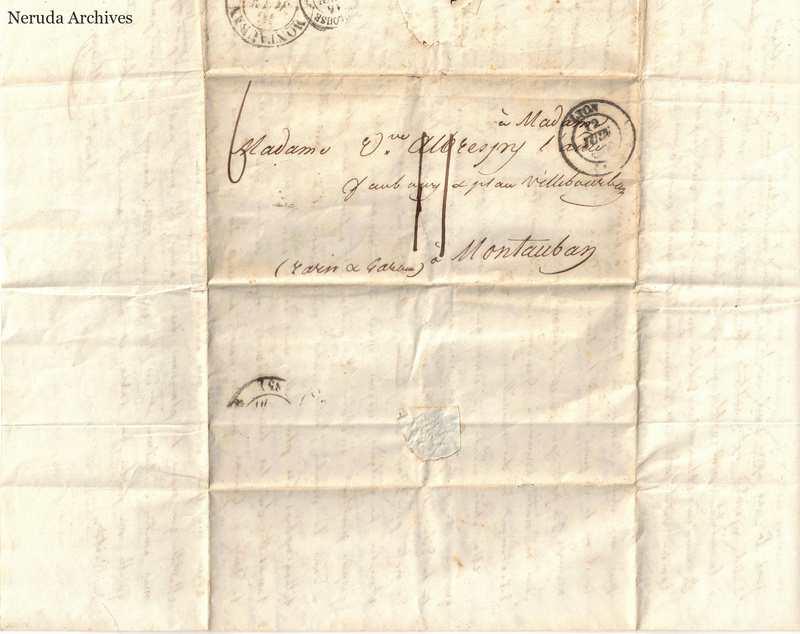 NRA-L-000055 image 1 showing the folded address panel to a widow in Montauban, with postal marks and a seal.