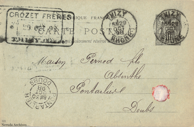 NRA-L-000370 image 1 showing the complete address side of the postcard, with the recipient address, postage, postmarks and contemporary business or filing marks.