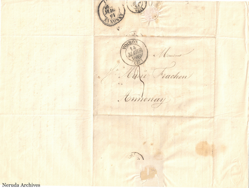 NRA-L-000515 image 1 showing a folded address panel to a Frachon correspondent with postal marks, routing notations and paper folds.