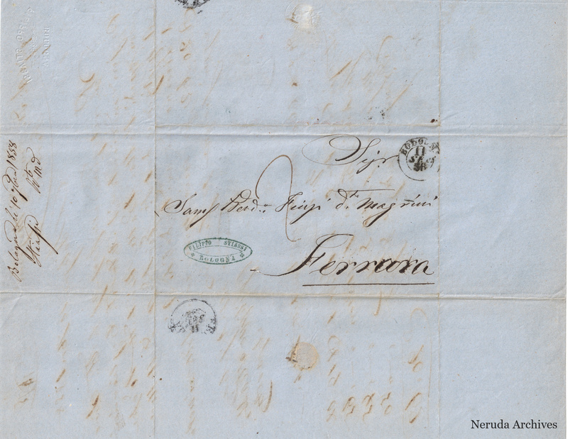 NRA-L-000727 image 1 showing the manuscript address to Samuel Finzi called Magrini in Ferrara, postal marks and docketing.
