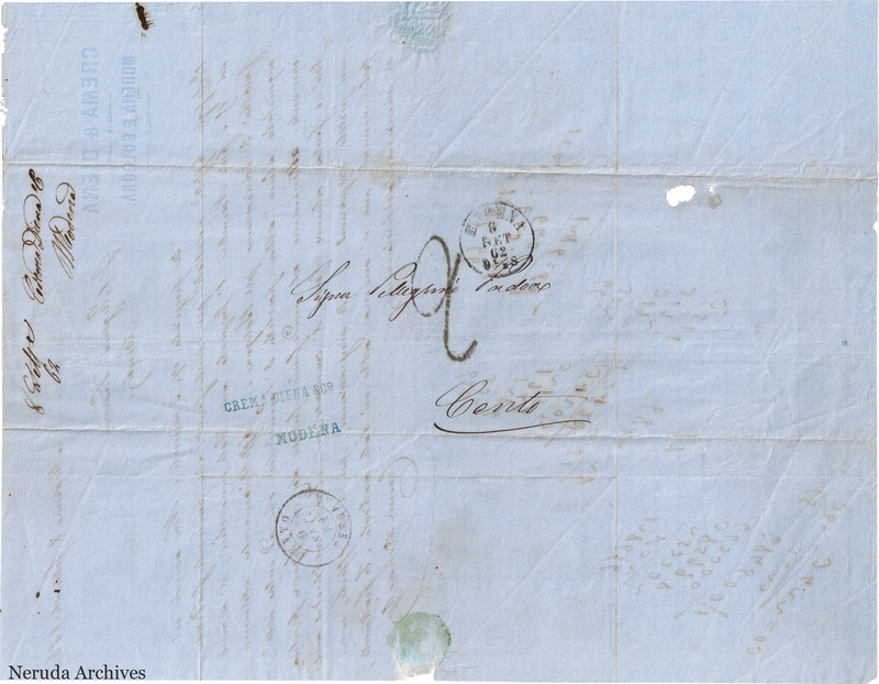 NRA-L-000754 image 1 showing the address to Pellegrino [Padova?] in Cento, with postal marks and separate filing evidence.