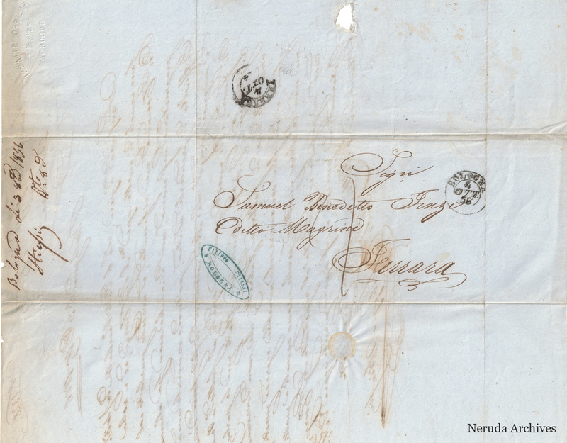 NRA-L-000716 image 1 showing the folded address panel to Samuel Finzi called Magrini in Ferrara, Bologna postal evidence.