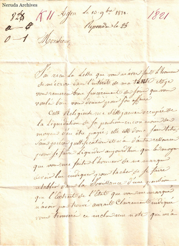 NRA-L-000065 image 2 showing the opening page of a French letter dated 1821.