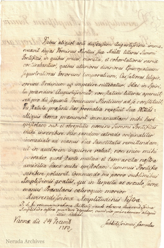 NRA-L-000037 image 3 showing page 2, postscript and closing of the Latin letter dated 24 December 1783.