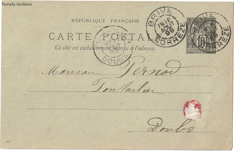 NRA-L-000243 image 1 showing the address side of a postcard sent by H. Couignoux to Pernod Fils, with contemporary postal and business marks.