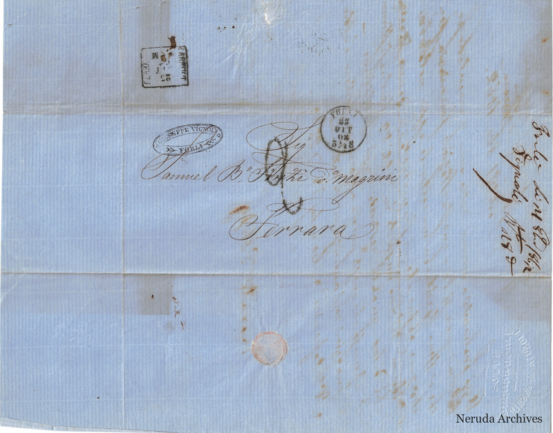 NRA-L-000715 image 1 showing the folded address panel to Samuel Finzi called Magrini in Ferrara, Forlì postal evidence.