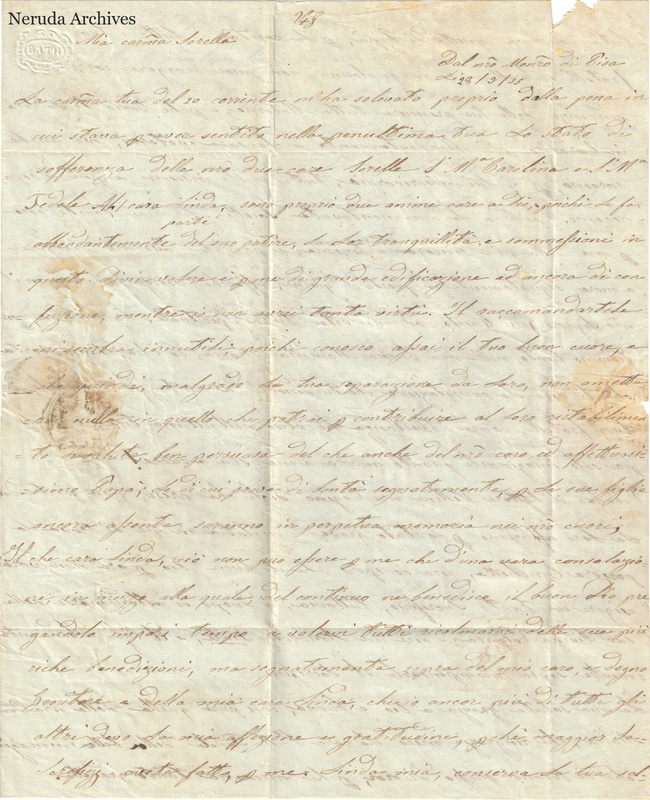 NRA-L-000637 image 2 showing Italian handwriting on manuscript page 1, folded paper, and its complete surviving edges and physical condition.