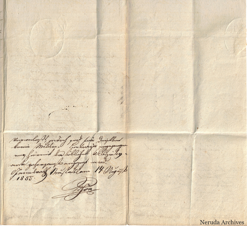 NRA-L-000047 image 6 showing the reverse of the folded sheet with an official manuscript note and two embossed circular seals.