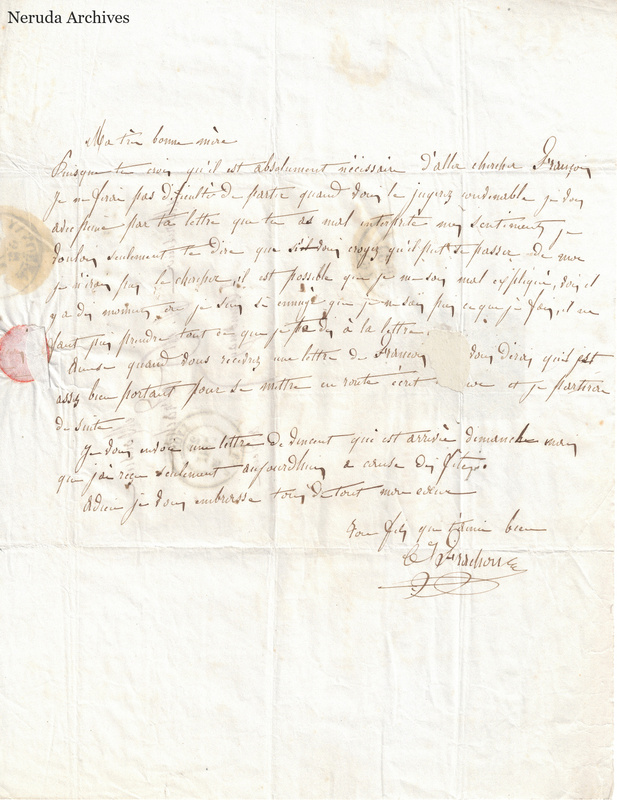 NRA-L-000549 image 2 showing a handwritten French letter with dateline, manuscript text, closing, signature, folds and paper edges.