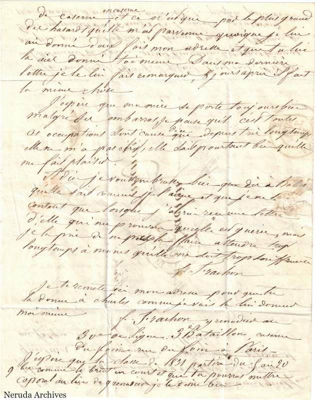 NRA-L-000619 image 4 showing a handwritten French letter continuation with closing, signature, retained marginal or later annotations, visible folds and complete physical paper edges.