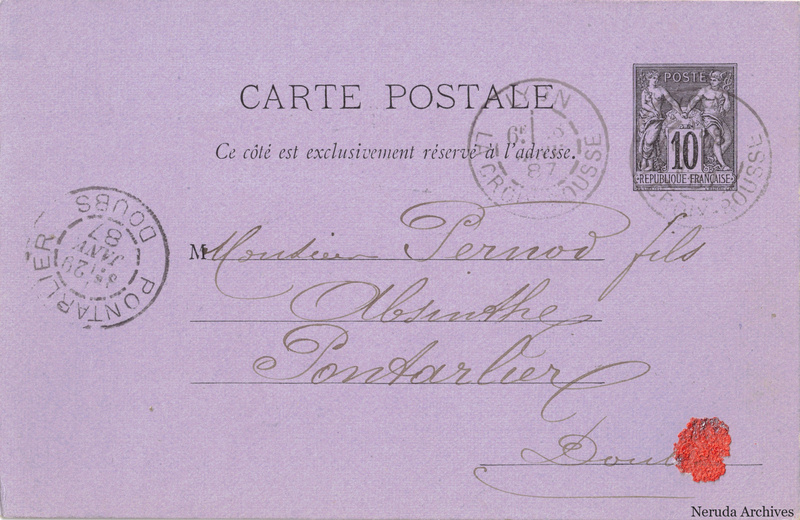 NRA-L-000358 image 1 showing the complete address side of the postcard, with the recipient address, postage, postmarks and contemporary business or filing marks.