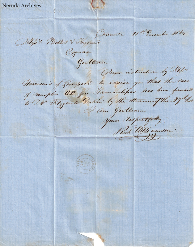 NRA-L-000446 image 2 showing page 1 of the English commercial letter on blue paper, including the closing and signature.