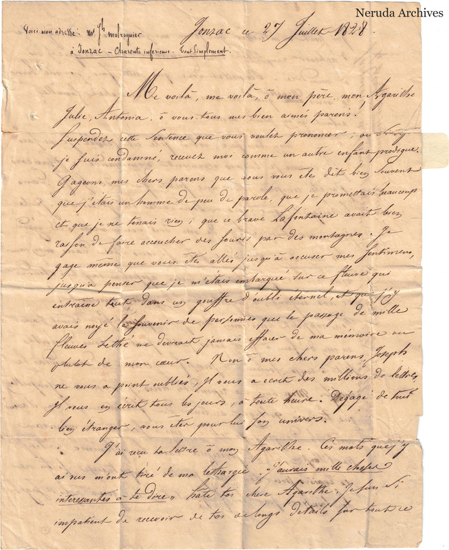 NRA-L-000673 image 2 showing a French family letter on creased paper with marginal writing, text side 1.