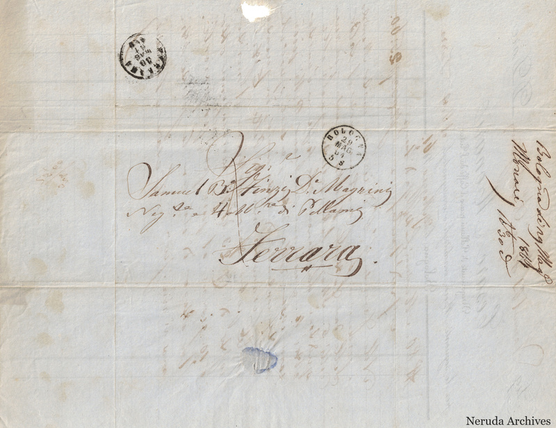 NRA-L-000764 image 1 showing the address to Samuel B° Finzi D° Magrini in Ferrara with postal and filing marks.