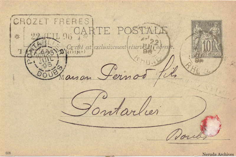 NRA-L-000371 image 1 showing the complete address side of the postcard, with the recipient address, postage, postmarks and contemporary business or filing marks.