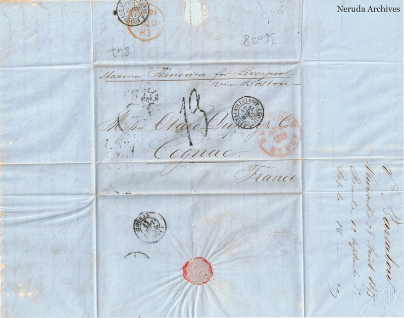 NRA-L-000454 image 1 showing the address panel to Otard Dupuy & Co in Cognac with postal evidence.