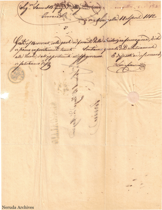 NRA-L-000752 image 2 showing the business letter dated 1852-04-18 from Senigallia, including the handwritten message and signature.