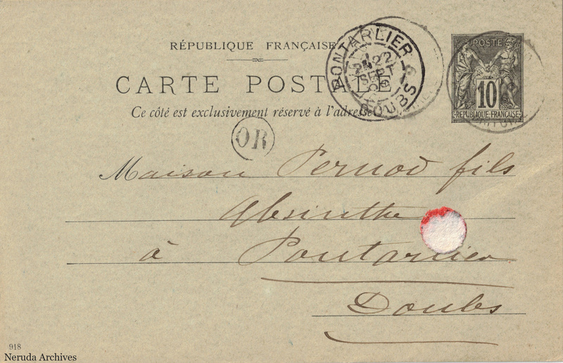 NRA-L-000194 image 1 showing the address side of a postcard sent by A. Baverey & Cie to Pernod Fils, with contemporary postal and business marks.